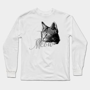 Beautiful and cute CAT HEAD with the word MEOW Long Sleeve T-Shirt